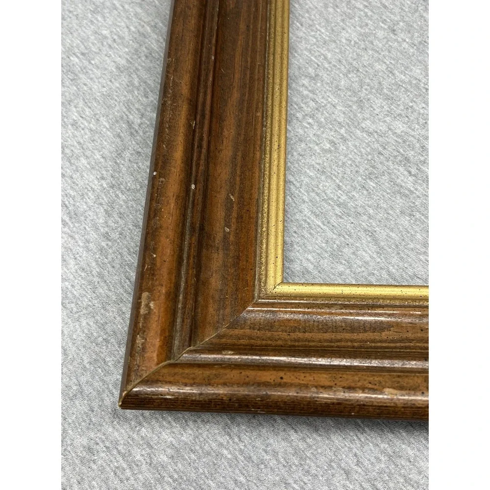 Wood Picture Photo Frame Brown Gold Trim 11x14 Wall Hanging Decor Rustic